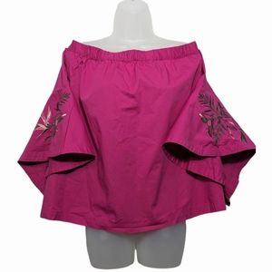 Lane Bryant Magenta Women's Size 18/20 Off Shoulder Summer Vacation Tropical Top